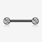 A Pair of Implant Grade Titanium Blackline Bezel Set Sparkle Internally Threaded Nipple Barbell-Clear Gem