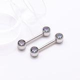 Detail View 1 of A Pair of Implant Grade Titanium Bezel Set Sparkle Internally Threaded Nipple Barbell-Vitrail Medium
