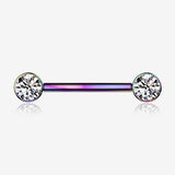 A Pair of Implant Grade Titanium Colorline Bezel Set Sparkle Internally Threaded Nipple Barbell