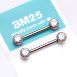 Detail View 3 of A Pair of Implant Grade Titanium Colorline Bezel Set Sparkle Internally Threaded Nipple Barbell-Clear Gem