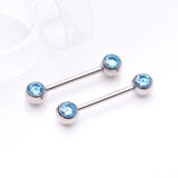 Detail View 1 of A Pair of Implant Grade Titanium Gem Ball Internally Threaded Nipple Barbell-Aqua