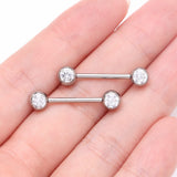 Detail View 2 of A Pair of Implant Grade Titanium Gem Ball Internally Threaded Nipple Barbell-Clear Gem