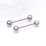 Detail View 1 of A Pair of Implant Grade Titanium Gem Ball Internally Threaded Nipple Barbell-Clear Gem