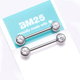 Detail View 3 of A Pair of Implant Grade Titanium Gem Ball Internally Threaded Nipple Barbell-Clear Gem