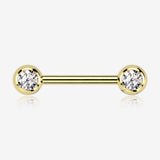 A Pair of Implant Grade Titanium Golden Gem Ball Internally Threaded Nipple Barbell-Clear Gem