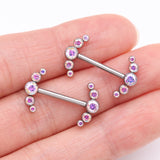 Detail View 2 of A Pair of Implant Grade Titanium Sparkle Ray Internally Threaded Nipple Barbell-Aurora Borealis