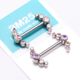 Detail View 3 of A Pair of Implant Grade Titanium Sparkle Ray Internally Threaded Nipple Barbell-Aurora Borealis