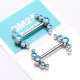 Detail View 3 of A Pair of Implant Grade Titanium Sparkle Ray Internally Threaded Nipple Barbell-Aqua