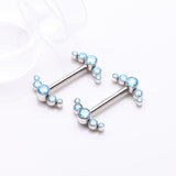 Detail View 1 of A Pair of Implant Grade Titanium Sparkle Ray Internally Threaded Nipple Barbell-Aqua