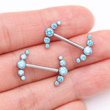 Detail View 2 of A Pair of Implant Grade Titanium Sparkle Ray Internally Threaded Nipple Barbell-Aqua