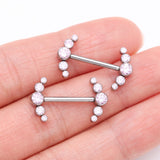 Detail View 2 of A Pair of Implant Grade Titanium Sparkle Ray Internally Threaded Nipple Barbell-Pink