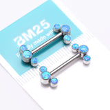 Detail View 3 of A Pair of Implant Grade Titanium Fire Opal Trio Internally Threaded Nipple Barbell-Blue Opal