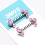 Detail View 3 of A Pair of Implant Grade Titanium Fire Opal Trio Internally Threaded Nipple Barbell-Pink Opal