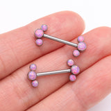 Detail View 2 of A Pair of Implant Grade Titanium Fire Opal Trio Internally Threaded Nipple Barbell-Pink Opal