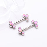 Detail View 1 of A Pair of Implant Grade Titanium Fire Opal Trio Internally Threaded Nipple Barbell-Pink Opal