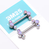 Detail View 3 of A Pair of Implant Grade Titanium Fire Opal Trio Internally Threaded Nipple Barbell-Purple Opal