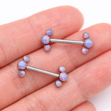 Detail View 2 of A Pair of Implant Grade Titanium Fire Opal Trio Internally Threaded Nipple Barbell-Purple Opal