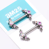 Detail View 3 of A Pair of Implant Grade Titanium Sparkle Bali Arc Internally Threaded Nipple Barbell-Aurora Borealis