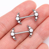 Detail View 2 of A Pair of Implant Grade Titanium Sparkle Bali Arc Internally Threaded Nipple Barbell-Clear Gem