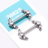 Detail View 3 of A Pair of Implant Grade Titanium Sparkle Bali Arc Internally Threaded Nipple Barbell-Clear Gem