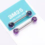 Detail View 4 of A Pair of Implant Grade Titanium Amethyst Stone Ball Claw Prong Internally Threaded Nipple Barbell