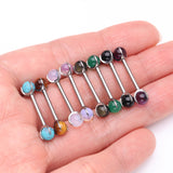 Detail View 3 of A Pair of Implant Grade Titanium Amethyst Stone Ball Claw Prong Internally Threaded Nipple Barbell