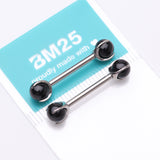Detail View 4 of A Pair of Implant Grade Titanium Black Onyx Stone Ball Claw Prong Internally Threaded Nipple Barbell