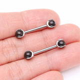 Detail View 2 of A Pair of Implant Grade Titanium Obsidian Stone Ball Claw Prong Internally Threaded Nipple Barbell