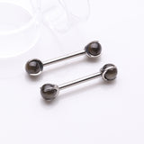 Detail View 1 of A Pair of Implant Grade Titanium Obsidian Stone Ball Claw Prong Internally Threaded Nipple Barbell