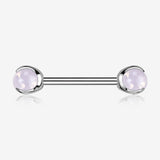 A Pair of Implant Grade Titanium Pink Opalite Stone Ball Claw Prong Internally Threaded Nipple Barbell