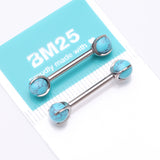 Detail View 4 of A Pair of Implant Grade Titanium Turquoise Stone Ball Claw Prong Internally Threaded Nipple Barbell