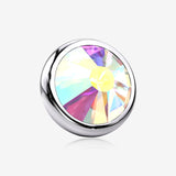 Implant Grade Titanium Internally Threaded Bezel Set Round Gem Part-Aurora Borealis