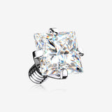 Implant Grade Titanium Internally Threaded Prong Set Square Gem Part-Clear Gem