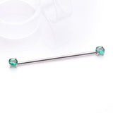 Detail View 1 of Implant Grade Titanium OneFit Threadless Prong Gem Sparkle Industrial Barbell-Emerald