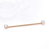 Detail View 1 of Implant Grade Titanium Gold PVD OneFit Threadless Prong Gem Sparkle Industrial Barbell-Clear Gem