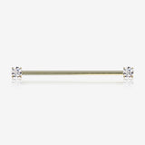 Implant Grade Titanium Gold PVD OneFit Threadless Prong Gem Sparkle Industrial Barbell-Clear Gem