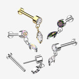 Detail View 1 of Implant Grade Titanium OneFit Threadless Sparkle Marquise Dangle Top Flat Back Labret-Vitrail Medium