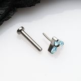 Detail View 2 of Implant Grade Titanium OneFit Threadless Trinity Gem Sparkle Top Flat Back Stud Labret-Aqua