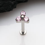 Detail View 1 of Implant Grade Titanium OneFit Threadless Trinity Gem Sparkle Top Flat Back Stud Labret-Pink
