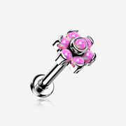 Implant Grade Titanium OneFit Threadless Brilliant Fire Opal Flower Top Flat Back Stud Labret