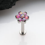 Detail View 1 of Implant Grade Titanium OneFit Threadless Brilliant Fire Opal Flower Top Flat Back Stud Labret-Pink Opal