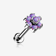 Implant Grade Titanium OneFit Threadless Brilliant Fire Opal Flower Top Flat Back Stud Labret