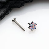 Detail View 2 of Implant Grade Titanium OneFit Threadless Brilliant Fire Opal Flower Top Flat Back Stud Labret-Purple Opal