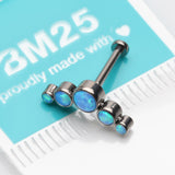 Detail View 3 of Implant Grade Titanium OneFit Threadless Journey Fire Opal Curve Top Flat Back Stud Labret-Blue Opal