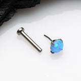 Detail View 2 of Implant Grade Titanium OneFit Threadless Fire Opal Prong Set Top Flat Back Stud Labret-Blue Opal