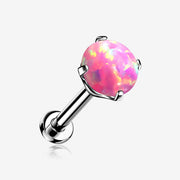 Implant Grade Titanium OneFit Threadless Fire Opal Prong Set Top Flat Back Stud Labret