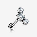 Implant Grade Titanium OneFit Threadless Journey Sparkle Trio Top Flat Back Stud Labret
