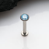 Detail View 1 of Implant Grade Titanium OneFit Threadless Gem Bezel Set Top Flat Back Stud Labret-Aqua