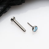 Detail View 2 of Implant Grade Titanium OneFit Threadless Gem Bezel Set Top Flat Back Stud Labret-Aqua