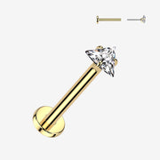 Implant Grade Titanium OneFit Threadless Golden Triangle Gem Sparkle Top Flat Back Labret